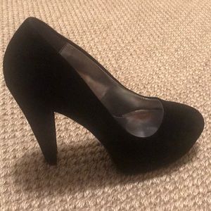 Black Suede “Carley” Platform Pumps